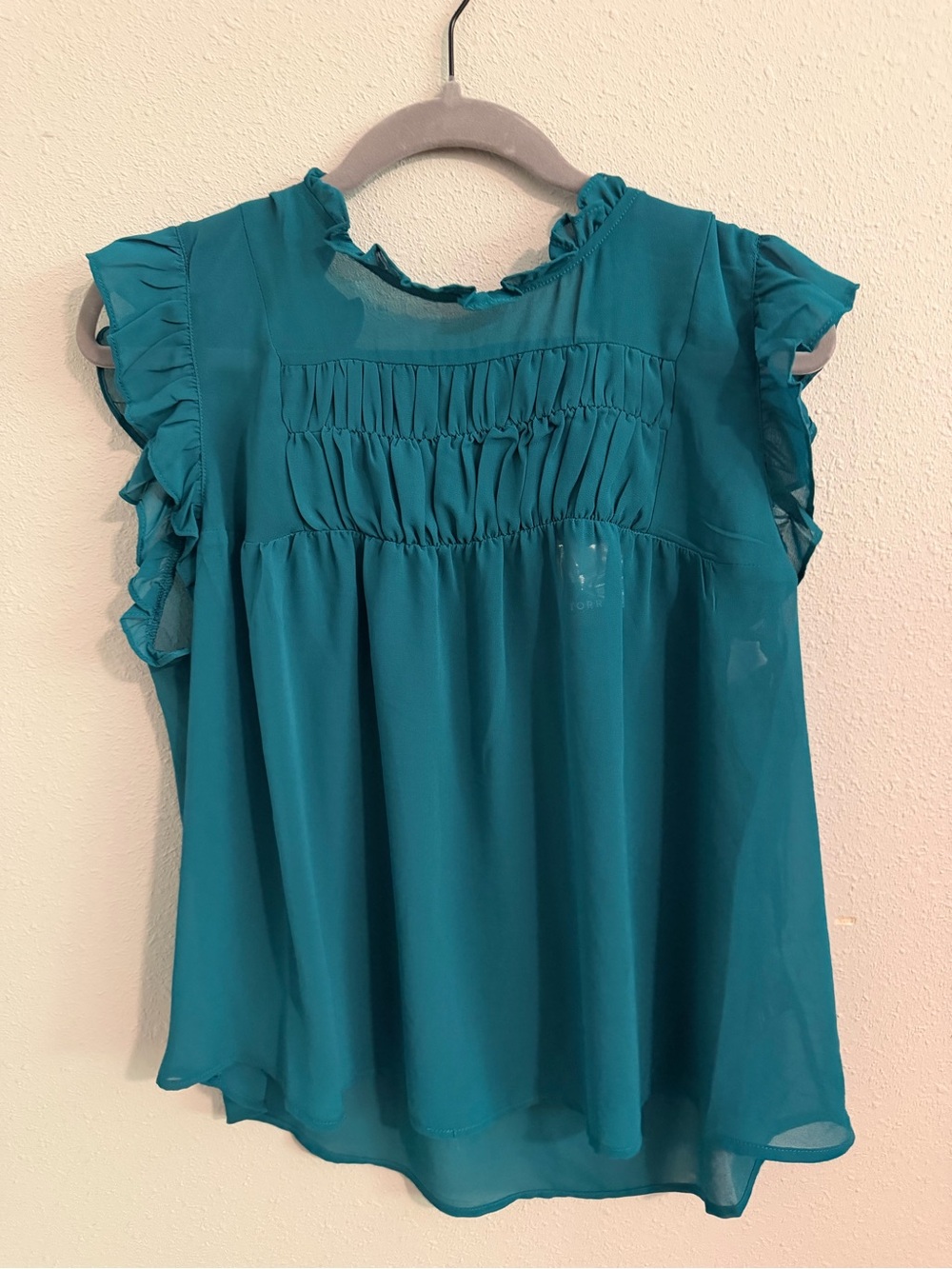 TORRID Teal Ruffle Sleeve Smocked Yoke Blouse-  Torrid size 00